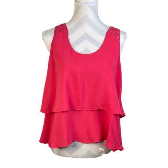 Anthropologie HD in Paris Women's Pink Short Tank Top Blouse Size 4 Tiered Lace - Picture 2 of 8